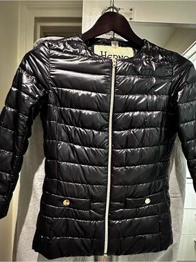 Herno Black Gloss Quilted Lightweight Puffer Jacket 3/4 Sleeves
